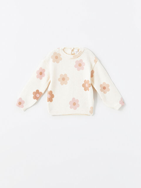 LCW Kids Bisiklet Yaka Çiçekli Kız Çocuk Triko Kazak - W4GM92Z1-FDW