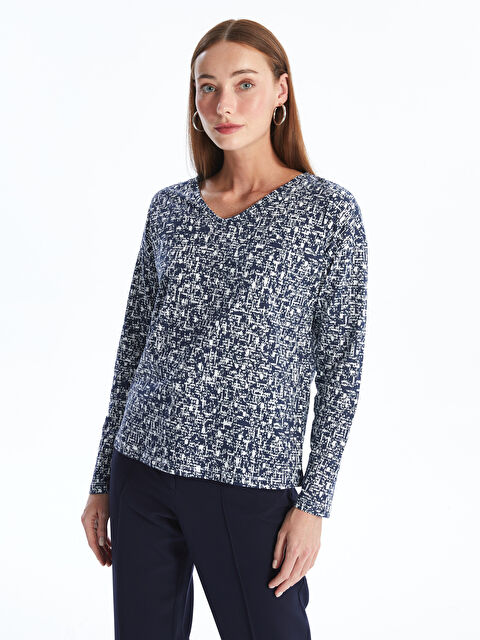 LCW ECO V Yaka Desenli Uzun Kollu Kadın Bluz - W4GM98Z8-LSH