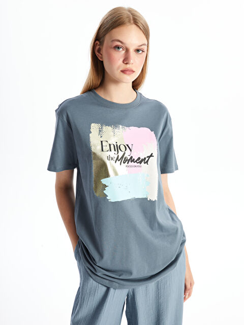 LCW Modest Bisiklet Yaka Baskılı Kadın Tunik - W4GO20Z8-GYB