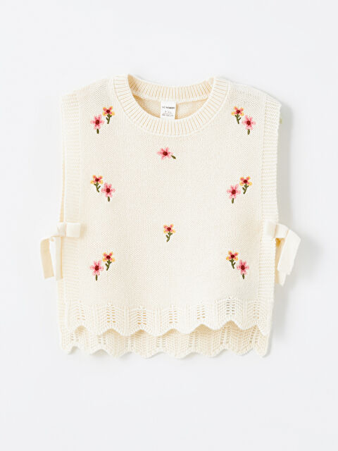 LCW Kids Bisiklet Yaka Çiçekli Kız Çocuk Triko Süveter - W4GO87Z1-FDP