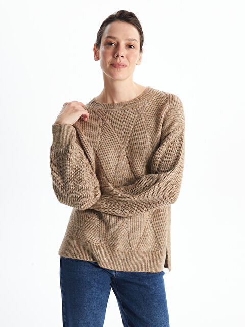 LCWAIKIKI Basic Crew Neck Self-Patterned Women's Knitwear Sweater - W4GR42Z8-FFR