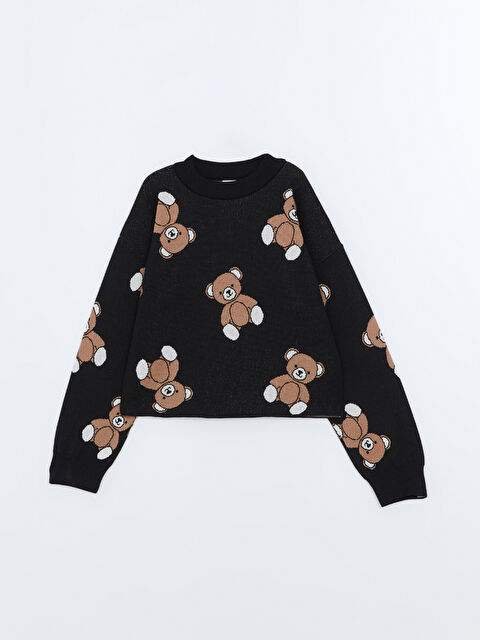 LCW Kids Bisiklet Yaka Ayı Teddy Desenli Kız Çocuk Triko Kazak - W4GR57Z4-MHS