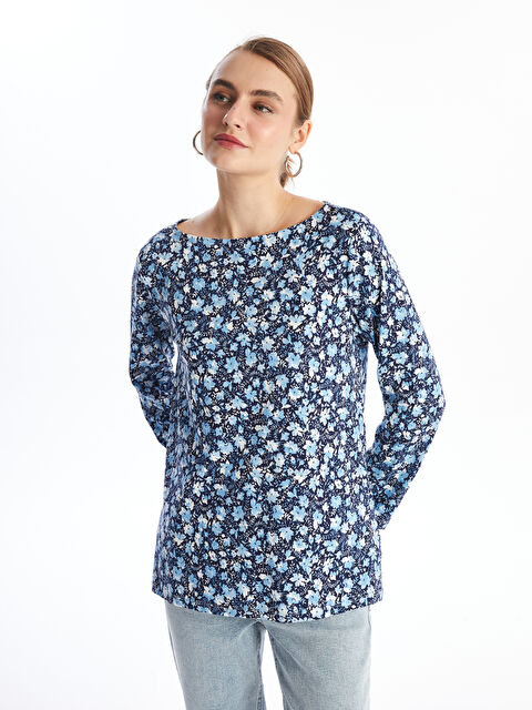 LCW ECO Bisiklet Yaka Desenli Uzun Kollu Kadın Bluz - W4GT68Z8-LQQ