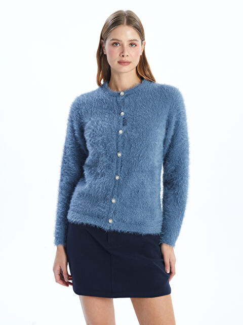 LCWAIKIKI Basic Bisiklet Yaka Kadın Triko Hırka - W4GT82Z8-DG7