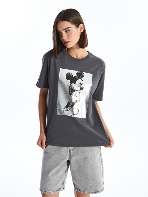 LCW Vision Mickey Mouse Baskılı Oversize Kadın Tişört - W4GU63Z8-JPT
