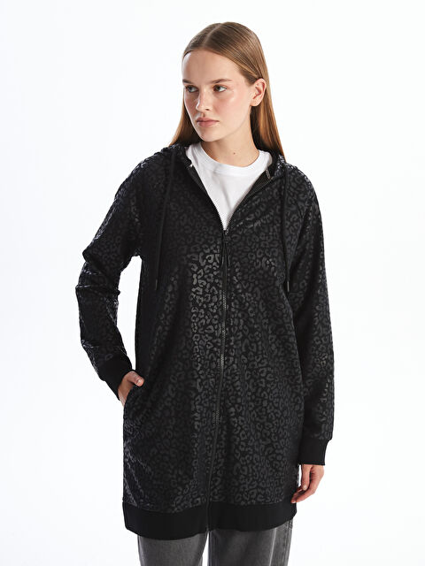 LCW Modest Kapüşonlu Desenli Uzun Kollu Kadın Fermuarlı Sweatshirt - W4GU78Z8-LQJ
