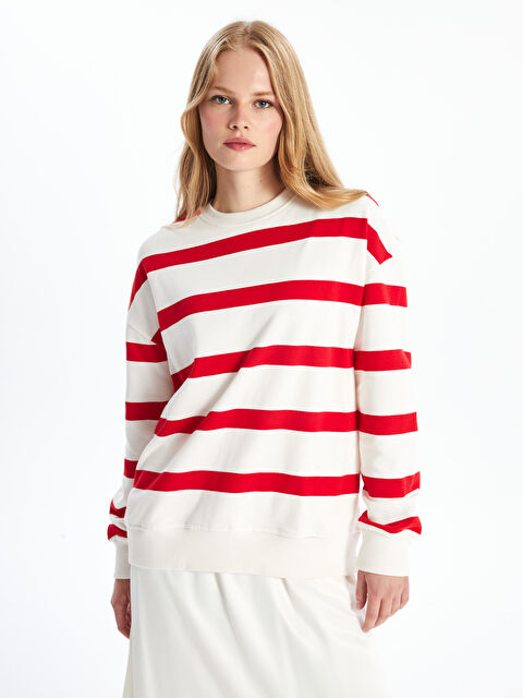 LCW Vision Bisiklet Yaka Çizgili Oversize Kadın Sweatshirt - W4GV44Z8-E48