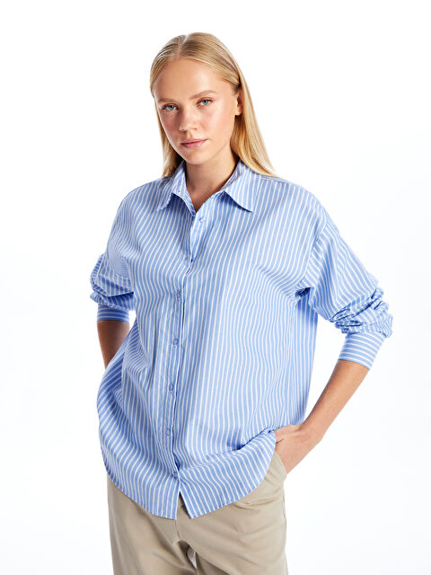 XSIDE Çizgili Oversize Kadın Gömlek - W4H193Z8-LEN