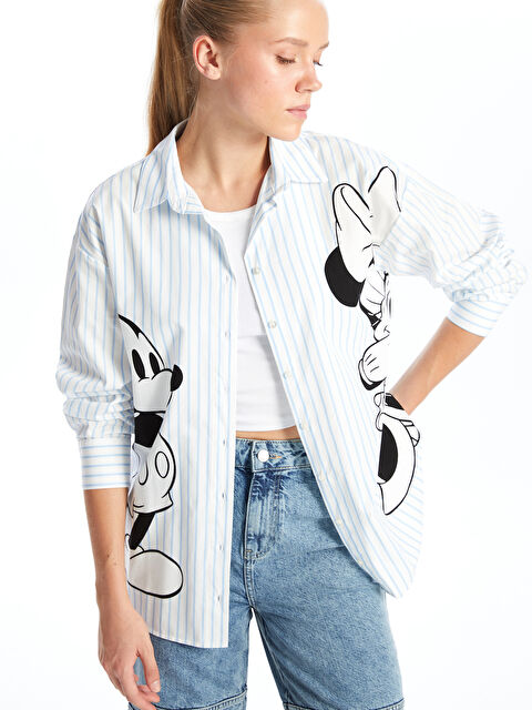 XSIDE Mickey Mouse Baskılı Uzun Kollu Kadın Gömlek - W4H195Z8-Q6K