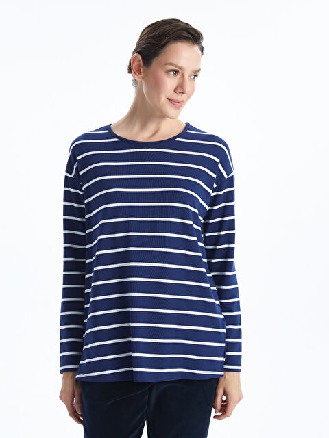 LCWAIKIKI Classic Bisiklet Yaka Çizgili Kadın Tişört - W4H213Z8-LGS