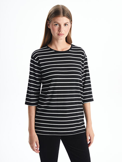 LCWAIKIKI Classic Bisiklet Yaka Çizgili Kadın Tişört - W4H220Z8-LEG