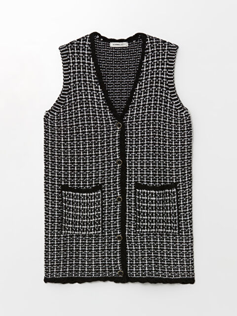 LCW Grace V Yaka Ekose Kadın Triko Yelek - W4H250Z8-LKX