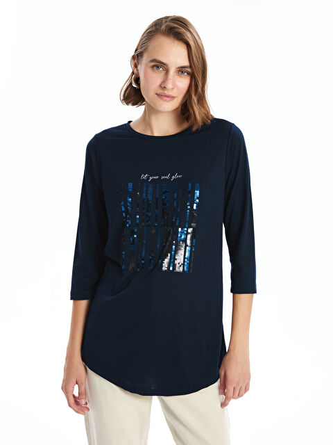 LCWAIKIKI Basic Bisiklet Yaka Pul İşlemeli Kadın Bluz - W4H259Z8-E1J