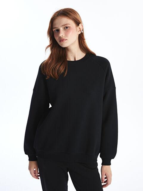 XSIDE Bisiklet Yaka Oversize Kadın Kalın Sweatshirt - W4H309Z8-CVL