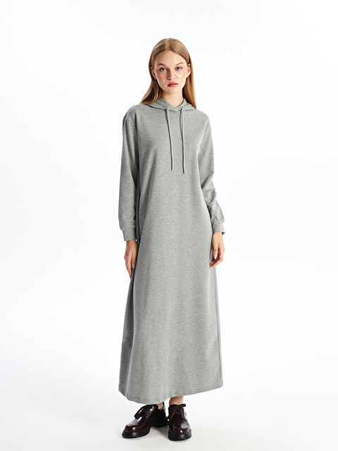LCW Modest Kapüşonlu Düz Uzun Kollu Elbise - W4H339Z8-JMD