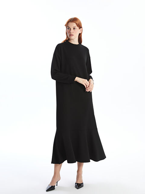 LCW Modest Bisiklet Yaka Düz Uzun Kollu Elbise - W4H340Z8-CVL