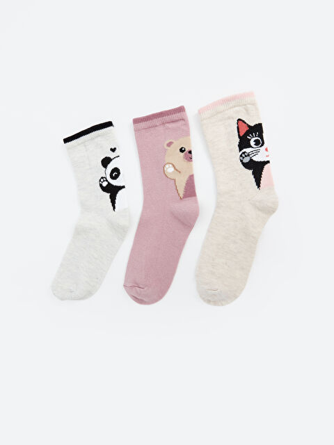 LCW Kids Desenli Kız Çocuk Soket Çorap 3'lü - W4H391Z4-LAL