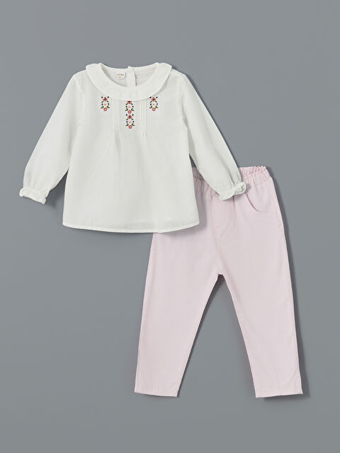 KANZ Nakışlı Kız Bebek Bluz ve Pantolon 2'li Takım - W4H438Z1-FDU