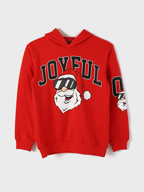 LCW Kids Hooded New Year Themed Boys' Thick Sweatshirt - W4H448Z4-HMW