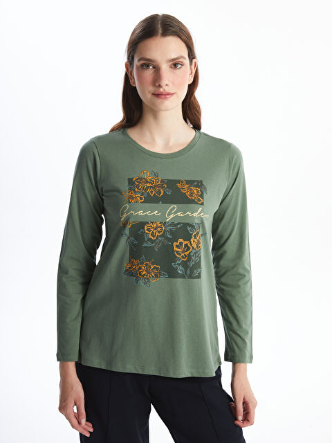 LCW ECO Bisiklet Yaka Desenli Kadın Tişört - W4H466Z8-GQQ