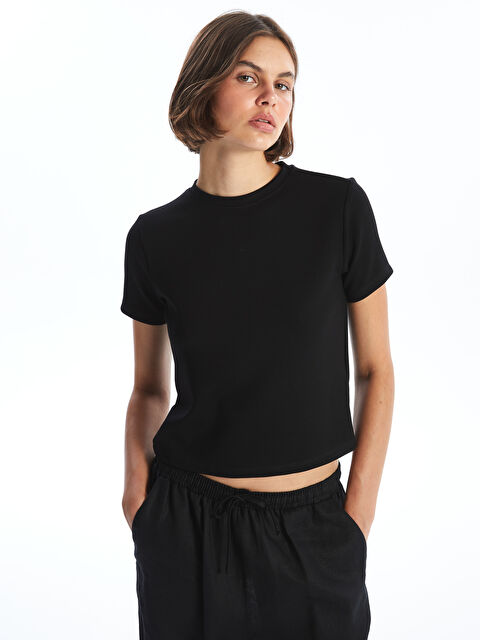 LCW Vision Bisiklet Yaka Düz Kısa Kollu Kadın Tişört - W4H481Z8-CVL