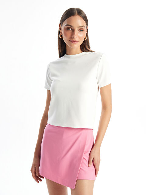 LCW Vision Bisiklet Yaka Düz Kısa Kollu Kadın Tişört - W4H481Z8-R9J