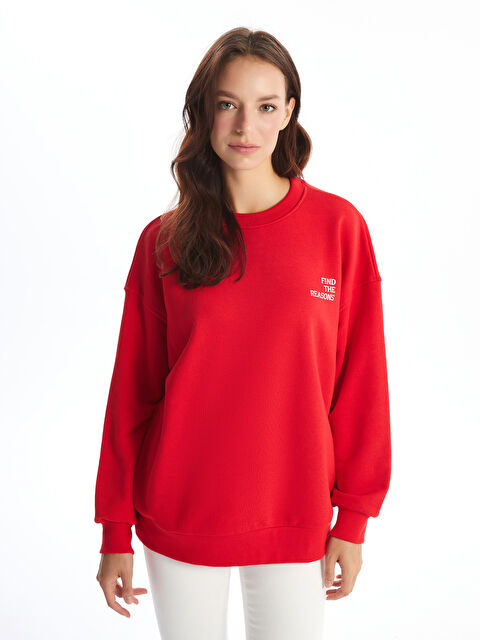 LCW Vision Bisiklet Yaka Baskılı Oversize Kadın Sweatshirt - W4H483Z8-KYV