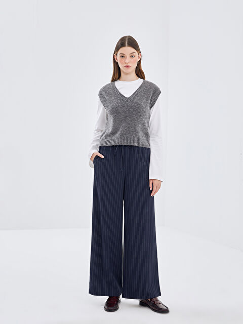 LCW Modest Beli Lastikli Çizgili Kadın Pantolon - W4H497Z8-LGS