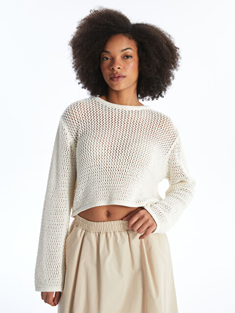 XSIDE Bisiklet Yaka Ajurlu Uzun Kollu Crop Kadın Triko Kazak - W4H498Z8-R9J