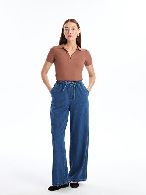 LCWAIKIKI Classic Beli Lastikli Wideleg Kadın Jean Pantolon - W4H502Z8-H45