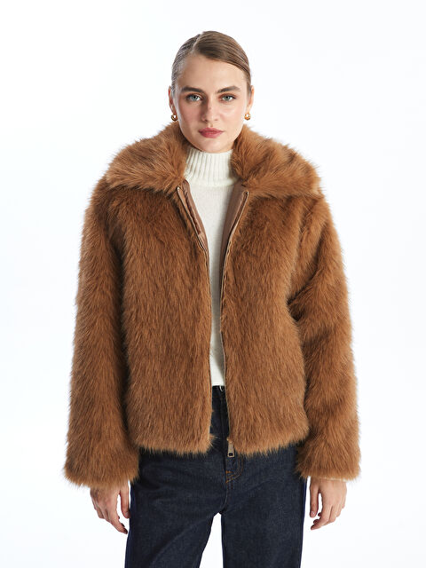 LCWAIKIKI Classic Ceket Yaka Kadın Kürk Mont - W4H575Z8-GMW