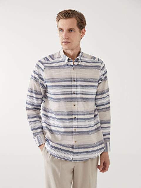 LCWAIKIKI Classic Regular Fit Uzun Kollu Çizgili Erkek Gömlek - W4H640Z8-LE8