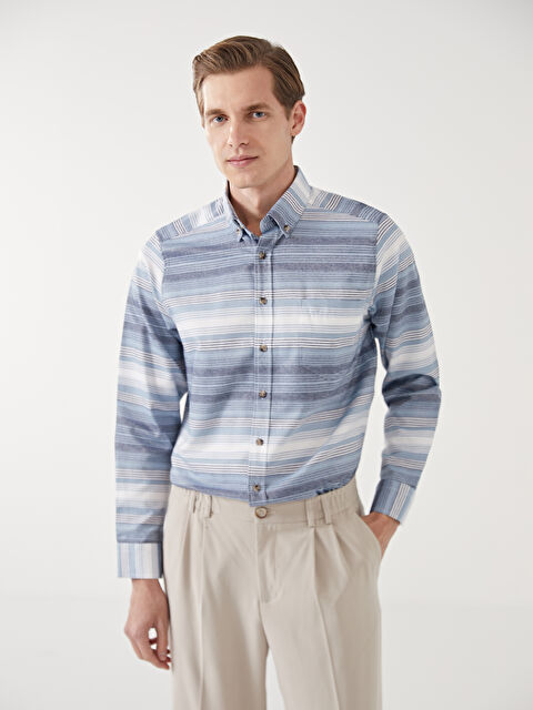 LCWAIKIKI Classic Regular Fit Uzun Kollu Çizgili Erkek Gömlek - W4H640Z8-LEN