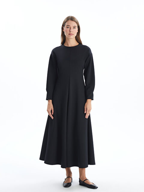 LCW Modest Bisiklet Yaka Düz Uzun Kollu Kadın Elbise - W4H687Z8-CVL