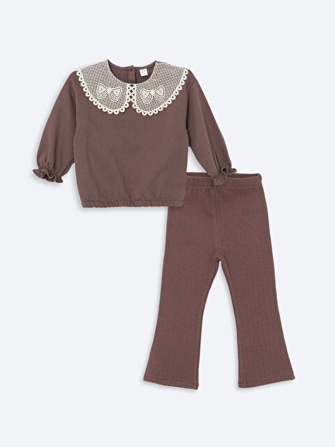 LCW Kids Bebe Yaka Uzun Kollu Nakışlı Kız Çocuk Sweatshirt ve Tayt 2'li Takım - W4H701Z1-HAF