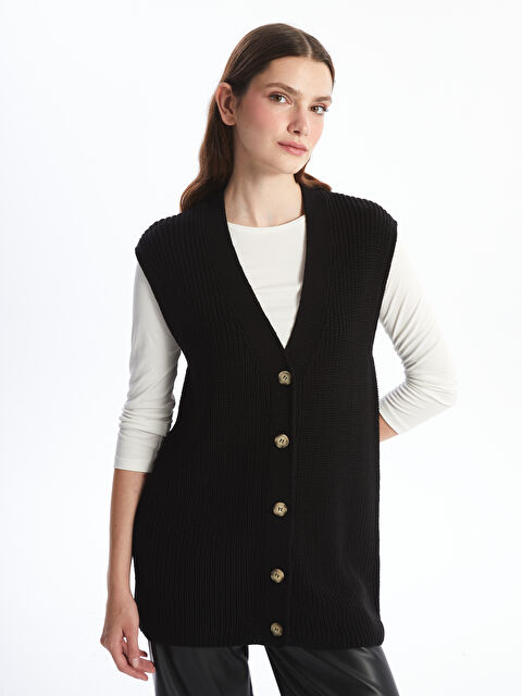 LCW ECO Kadın V Yaka Düz Triko Süveter - W4H705Z8-CVL