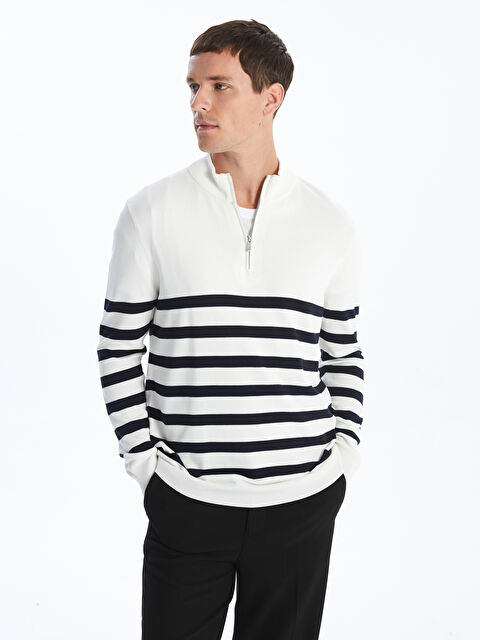 LCW Vision Dik Yaka Uzun Kollu Çizgili Erkek Triko Kazak - W4H760Z8-LFC