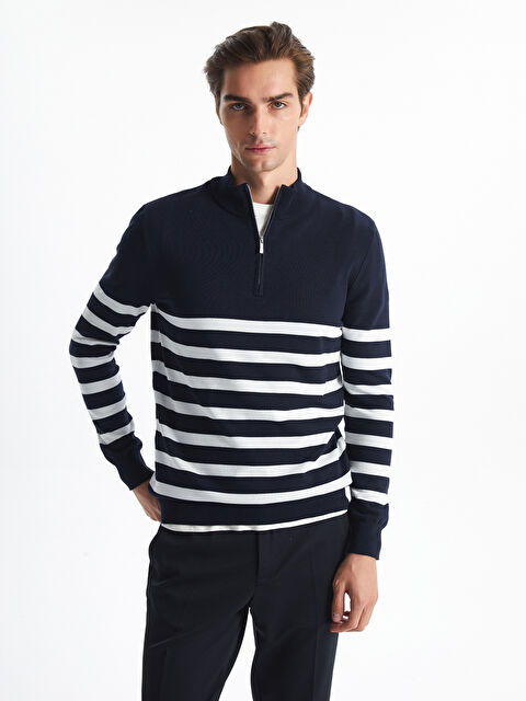 LCW Vision Dik Yaka Uzun Kollu Çizgili Erkek Triko Kazak - W4H760Z8-LGS