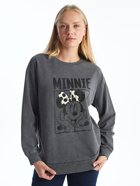 LCW Comfort Bisiklet Yaka Minnie Mouse Baskılı Kadın Kalın Sweatshirt - W4H890Z8-JF7