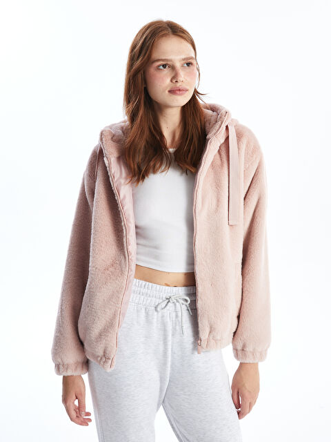 XSIDE Kapüşonlu Oversize Kadın Pelüş Mont - W4H969Z8-L7C