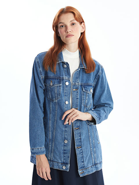 LCW Modest Gömlek Yaka Oversize Kadın Jean Ceket - W4HA10Z8-507