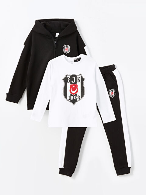 LCW Kids Bisiklet Yaka Uzun Kollu Beşiktaş Baskılı Erkek Çocuk 3'lü Takım - W4HA47Z1-CVL