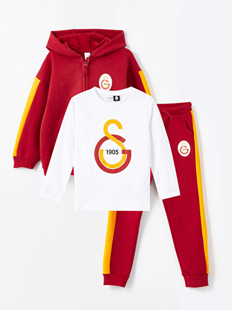 LCW Kids Bisiklet Yaka Uzun Kollu Galatasaray Baskılı Erkek Çocuk 3'lü Takım - W4HA51Z1-VAD