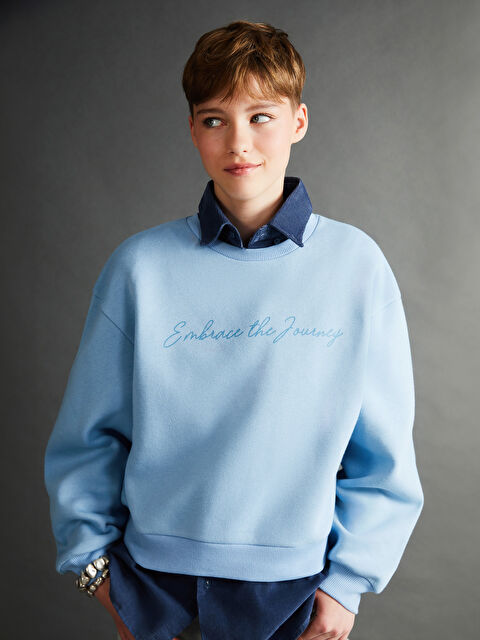 XSIDE Bisiklet Yaka Baskılı Kadın Kalın Sweatshirt - W4HB55Z8-VYD