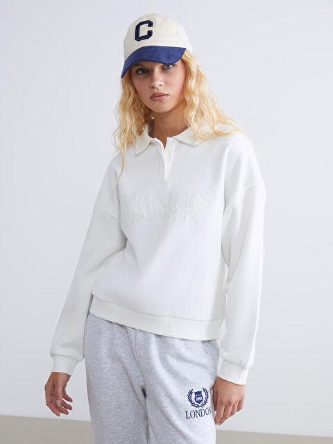 XSIDE Polo Neck San Francisco Embroidered Women's Thick Sweatshirt - W4HB76Z8-R9J