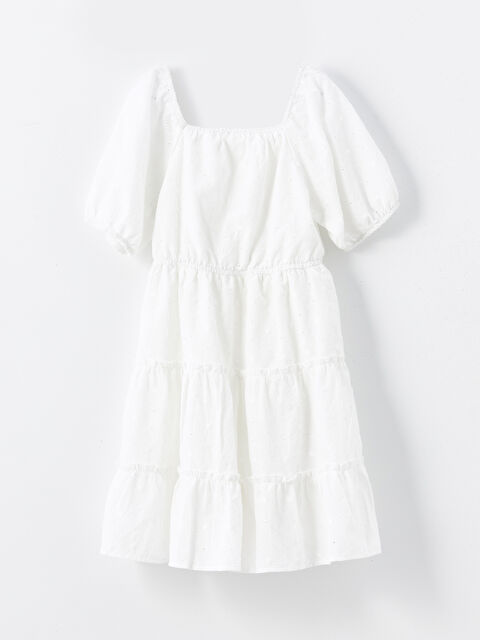 LCW Kids Kare Yaka Kız Çocuk Brode Elbise - W4HB82Z4-FDU