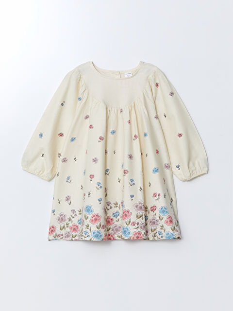LCW Kids Bisiklet Yaka Çiçekli Gabardin Kız Bebek Elbise - W4HB98Z1-LRA