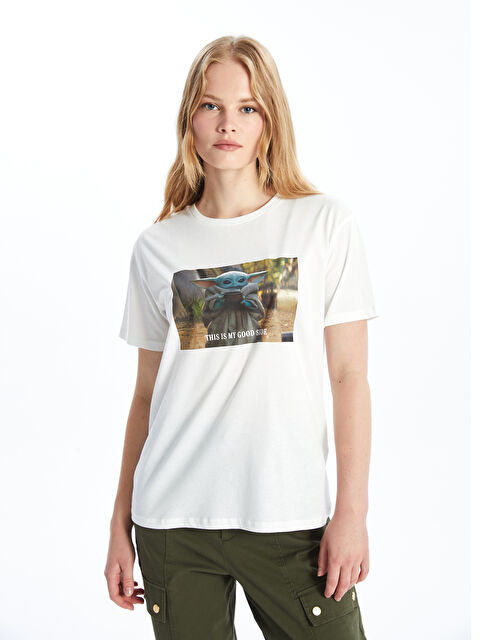 LCW Vision Bisiklet Yaka Baskılı Kısa Kollu Kadın Tişört - W4HC22Z8-R9J