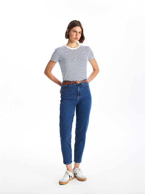 LCW Jeans Beli Kemerli Mom Fit Kadın Jean Pantolon - W4HC54Z8-309