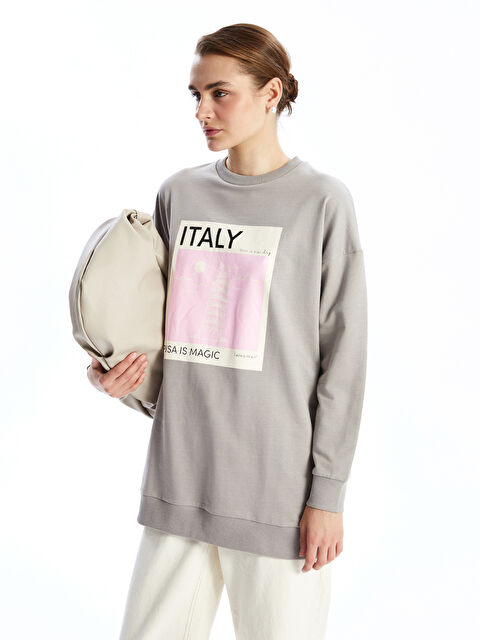 LCWAIKIKI Classic Crew Neck Printed Oversize Women's Sweatshirt Tunic - W4HC74Z8-GE9